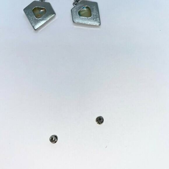 Silver Crystal Abalone Colored Stone Dangle Earrings - Picture 8 of 8